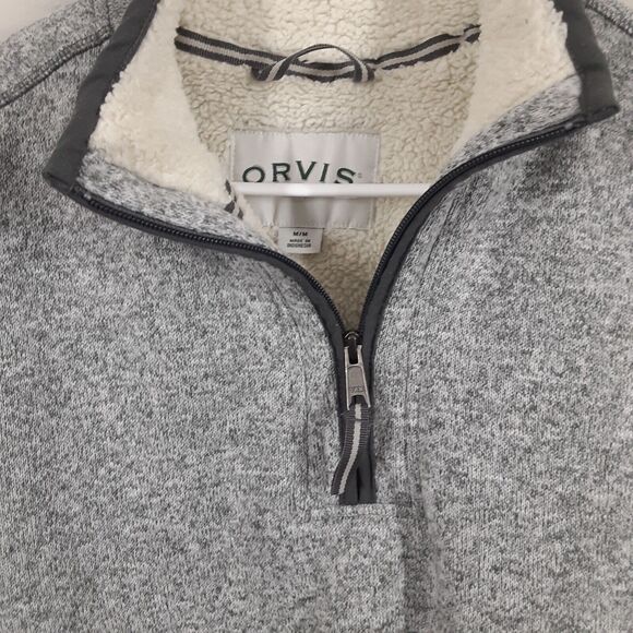Orvis 1/4 Zip Sherpa Fleece Lined Pullover Sweater Heather Gray Mens Size M YKK - Picture 2 of 12